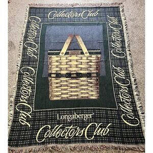 Longaberger 1999 Collectors Club Cotton Throw Blanket Fringe 46"x 67"